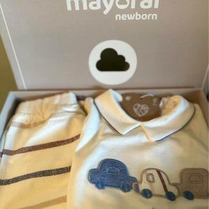 Mayoral Newborn Boy cotton suit to take home or great gift new in original box